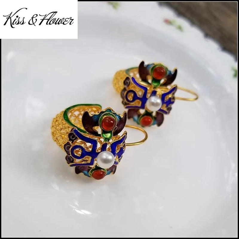 

KISS&FLOWER ER411 Fine Jewelry Wholesale Fashion Woman Girl Bride Mother Birthday Wedding Gift Cloisonne 24KT Gold Hoop Earrings