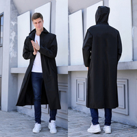 High quality 1PC black fashion adult waterproof long raincoat EVA unisex raincoat thick waterproof hooded raincoat outdoor hikin