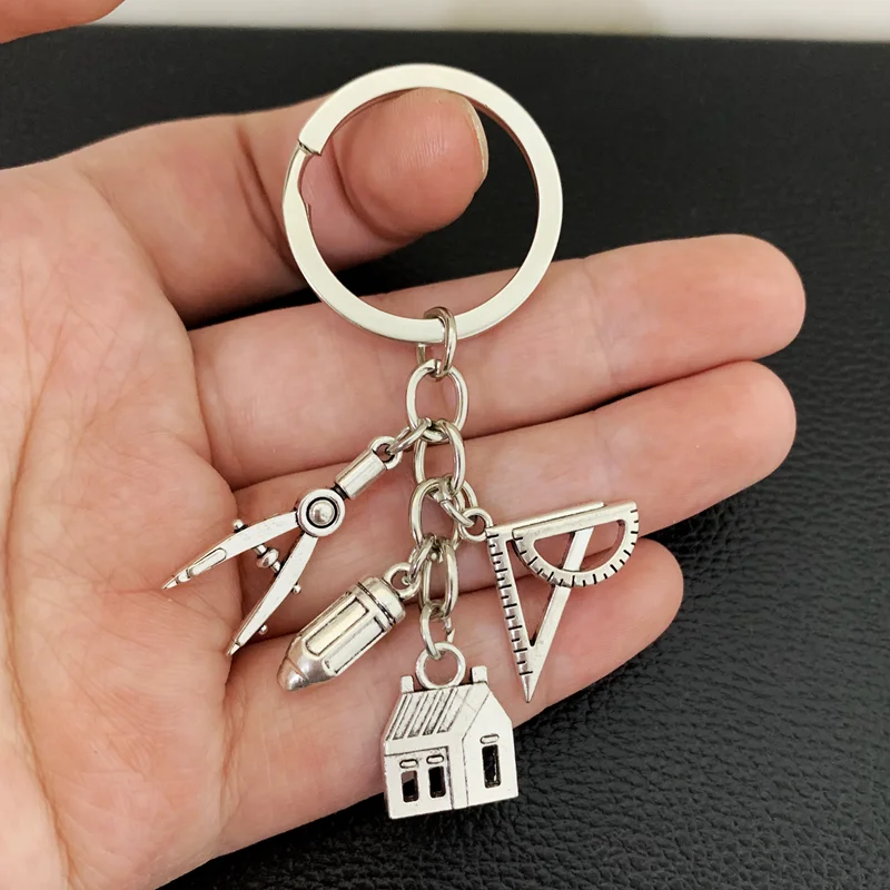 New House key ring Compass Ruler Keychain Real Estate Architect Keychain Engineer Engineering Student Drawing gifts