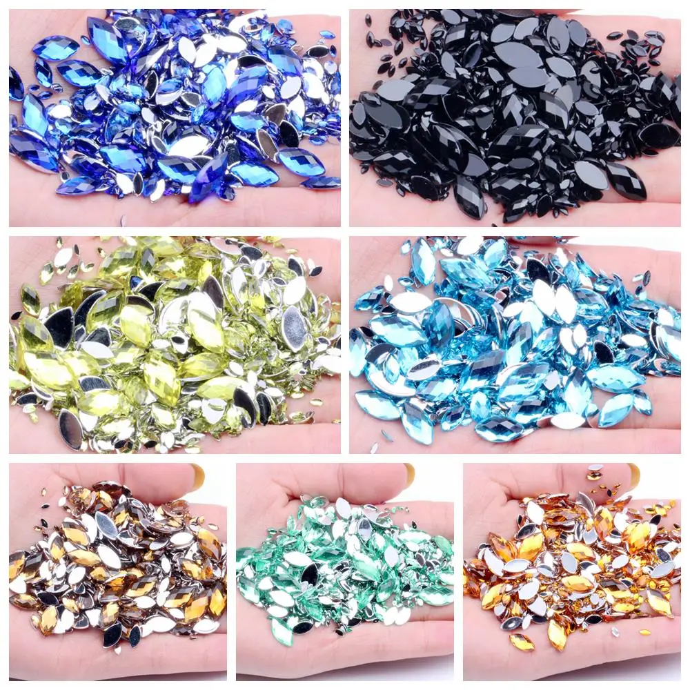 3x6mm 300 sztuk akrylowe Craft DIY Gems Flatback Marquise ziemi fasety normalne kolory akrylowe Rhinestone Strass Nail Art dekoracje