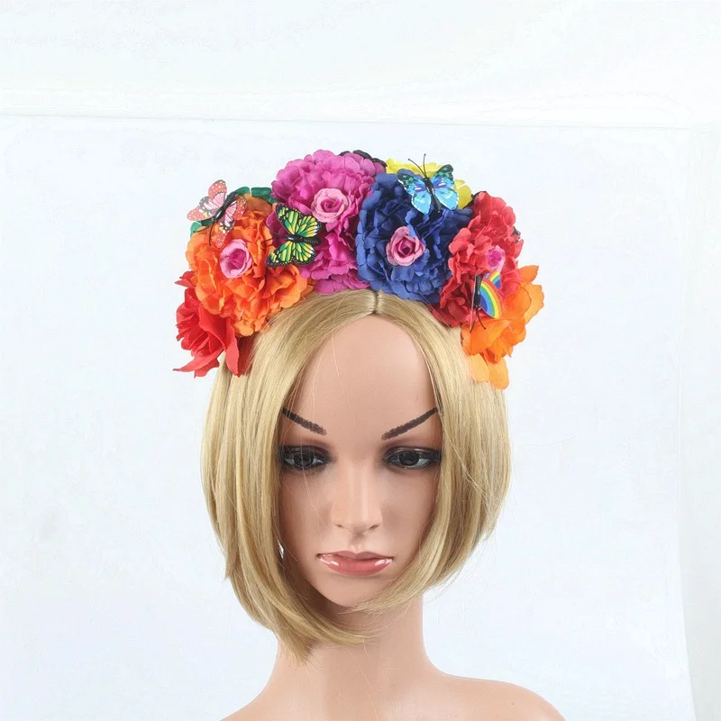 

Women's Hawaiian Stretch Peoy Flower Head buckle Floral Crown Christmas Tiara Day of The Dead Headband Costume Mexican Headpiece