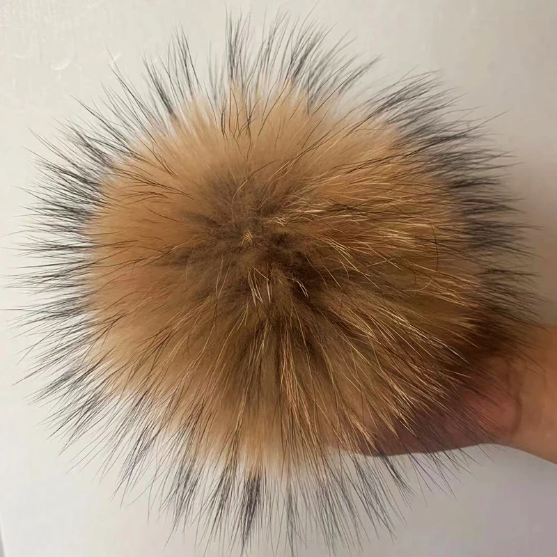 5A Real Fur Pompom Fur Pom With Buckle Fox Pompom Balls Fur Pompon Raccoon Pom Pom For Scarves Hats Bags DIY Accessories