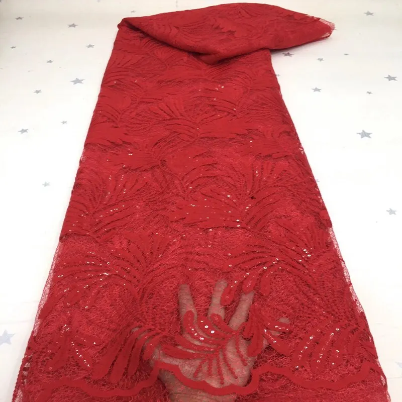 Latest African Lace Red Fabric High Quality French Net fabric with Sequins For Party TS9725