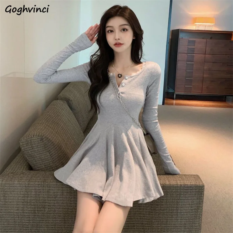 Long Sleeve Dress Women Casual Sexy Spicy All-match Solid Mini Breathe Vestidos Tender Retro Street Wear Clothing Schoolgirl Ins