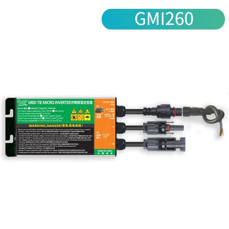 Microinversor de conexión a red IP55, 300W, 350W, 18-50V, entrada de 120V/230V, salida de ca de 260W, inversor de conexión a red de Panel Solar con conector Solar