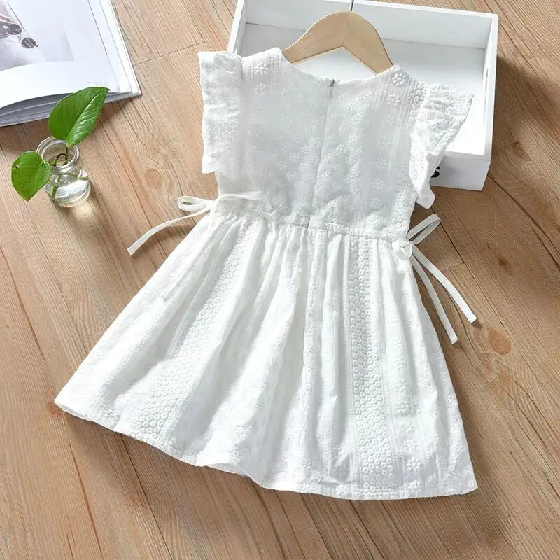 Children\'s White Dress Summer Dress For Girl Baby Embroidered Jacquard Princess Dress Fashion Girls Cotton Vest Dress 2 5 7 Y