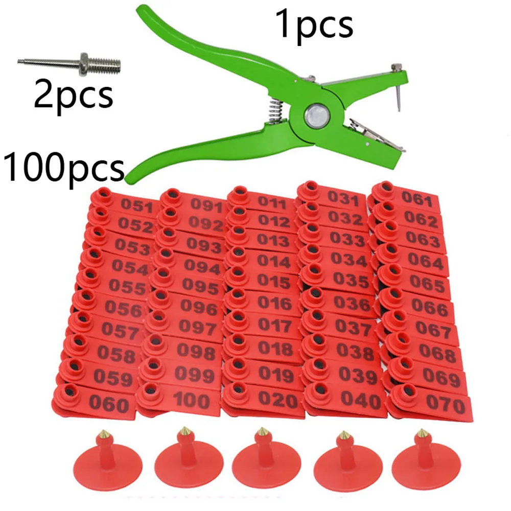 Farm Animal Livestock Supplies No.001-100 Sheep Ear Tag Laser Type Copper Head Earrings Animal Supplies Suit 5 Colors