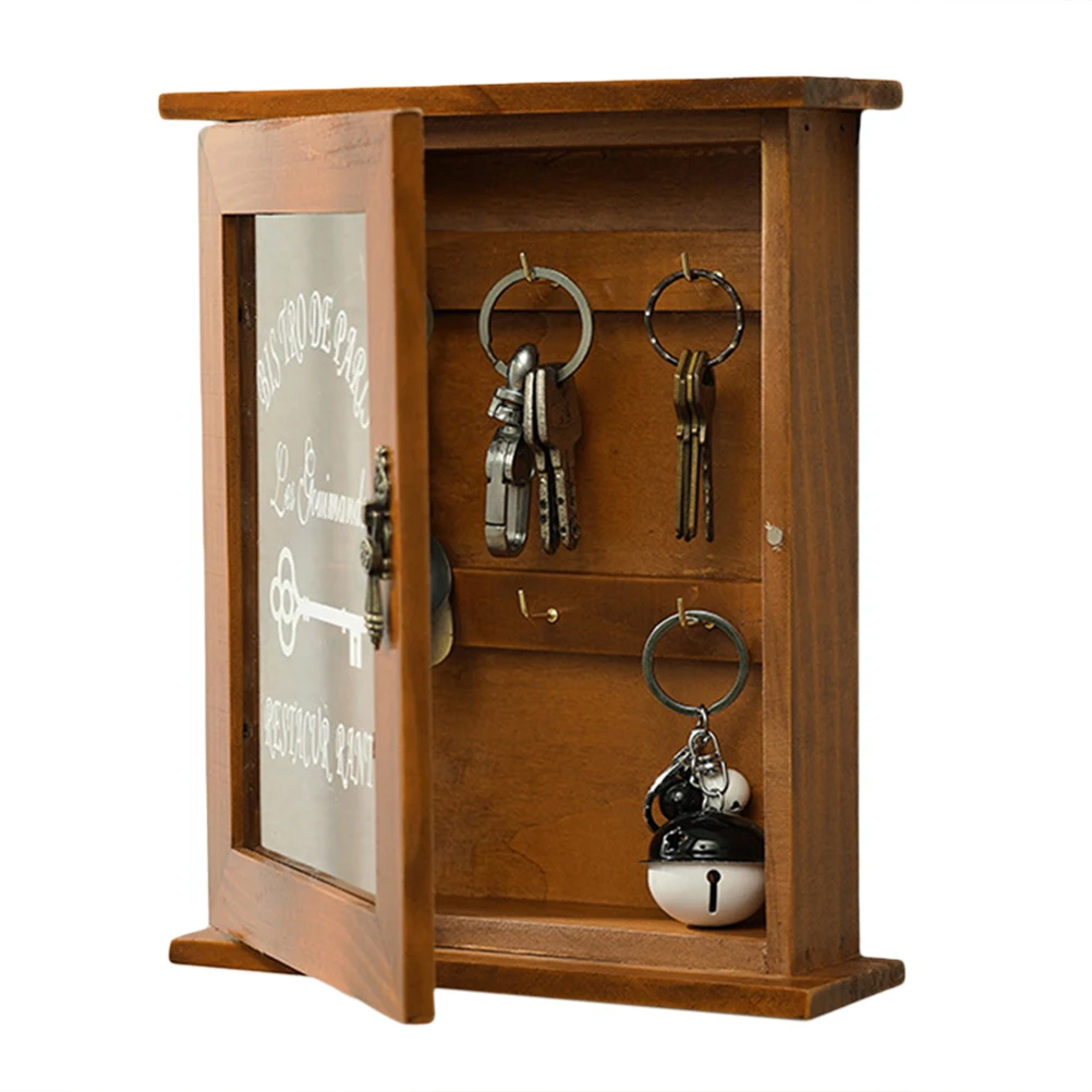 

Key Organizer Wooden Key Cabinet Wall Box Beautiful Durable Retro Glass Door Key Storage Box