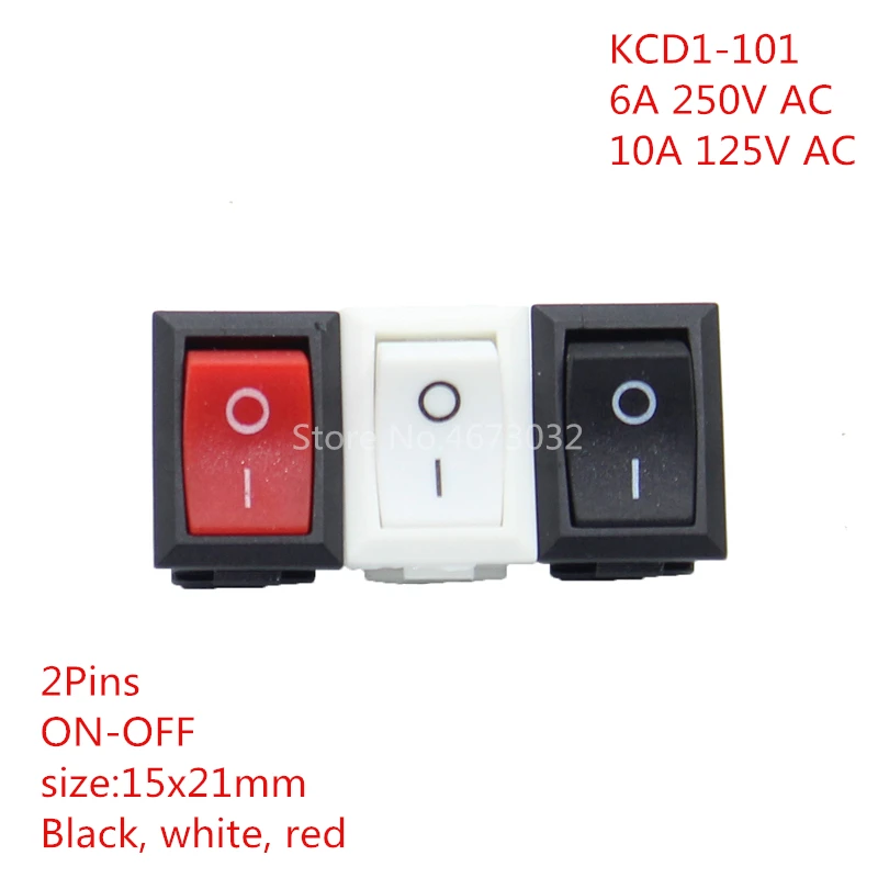 100PCS Push Button Switch 15x21mm SPST 2Pin KCD11 KCD1 Snap-in On/Off Boat Rocker Switch 15MM*21MM Black Red and White