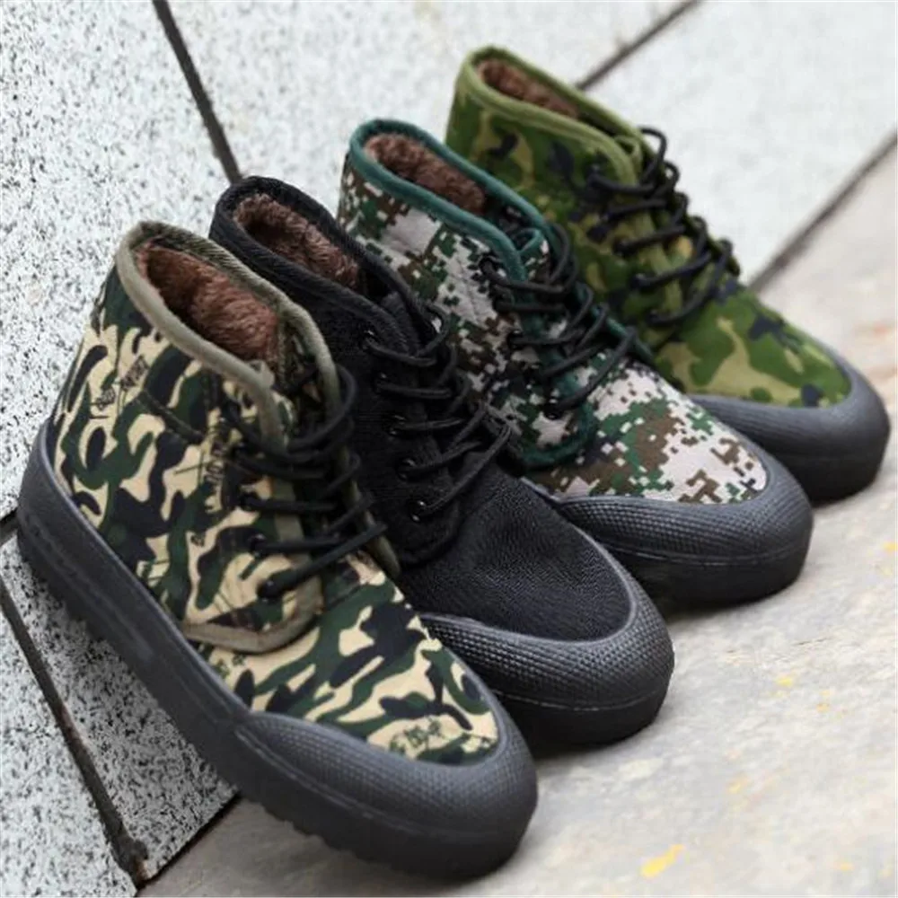 Men's New Plush Warm Canvas Ankle Boots Autumn Winter Anti Skid  Wear Resistant Labor Protection Lace Up Camouflage Cotton Shoes