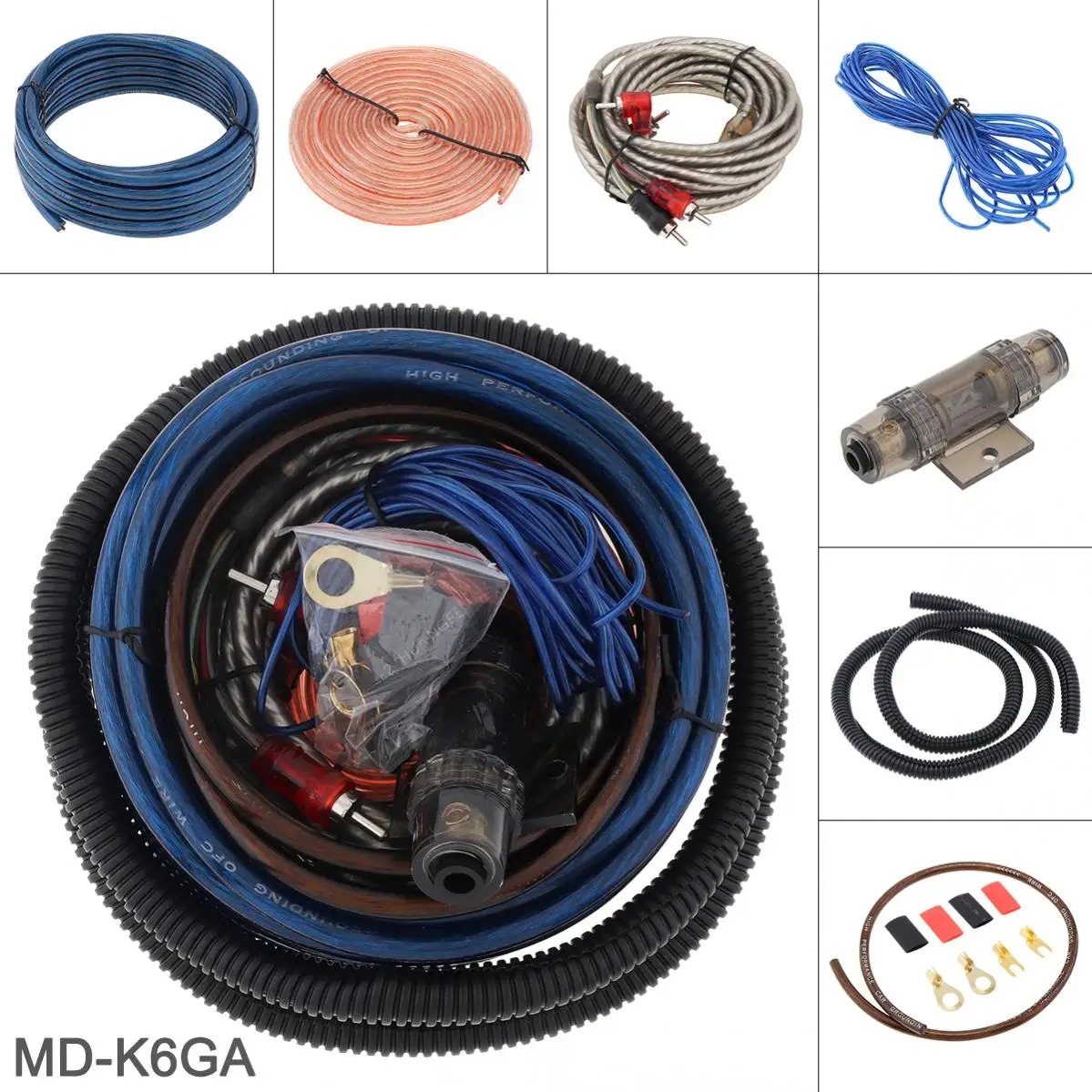 4/6/8 Gauge Amplifier Installation Wiring Kit Car Woofer Speaker Cables Car Power Amplifier Audio Line Power Line with Fuse Suit