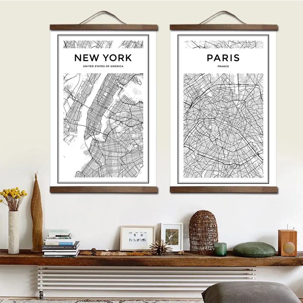 

World City Map New York Tokyo Paris Wall Art Black And White Posters Prints Canvas Painting Nordic Picture For Living Room Decor