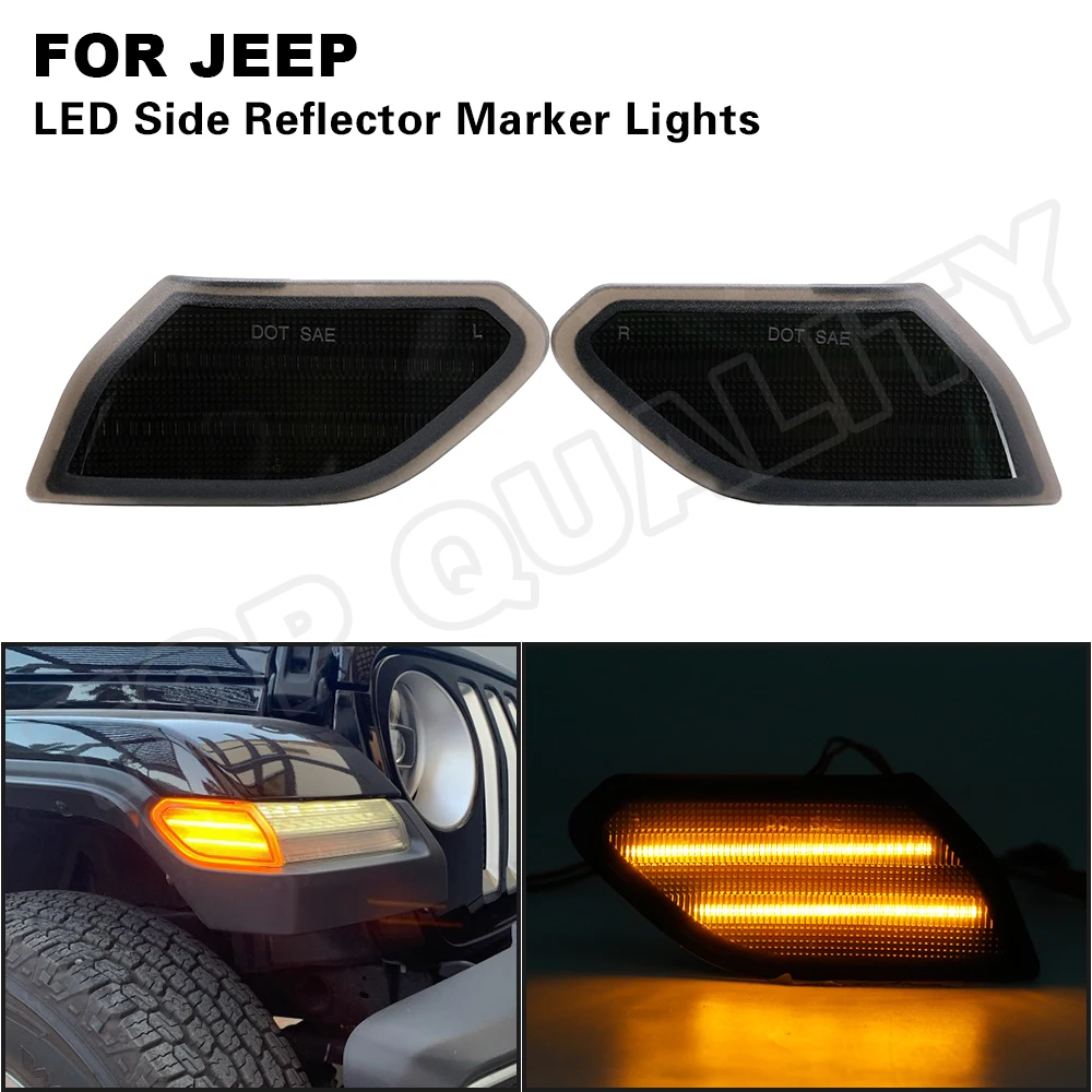 2Pcs Smoked Clear LED Front Side Marker Light Turn Signal Lamp Amber For Jeep Wrangler JL 2018 2019 2020 Gladiator JT 2020