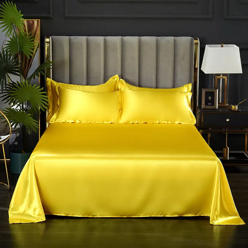 Lenzuolo Bonenjoy 1 pc lenzuolo giallo tinta unita in poliestere satinato tinta unita s Queen Size sabane cama 90 lenzuolo singolo s