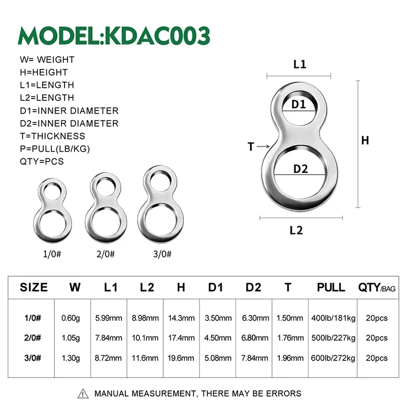 KATYUSHA 20Pcs Heavy Fishing Double 8 Solid Ring 400-600lbs Swivel Trolling Connector Jig Assist Hook 304 Stainless Steel Tackle