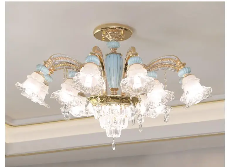 

European style crystal chandelier living room luxury atmosphere 2020 new ceramic lamps bedroom dining room lamp head down