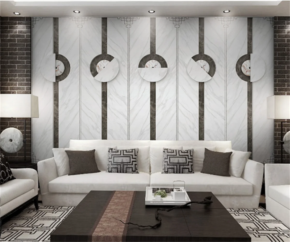 European and American jazz white marble concentric circle background wallpaper new custom home wallpaper mural