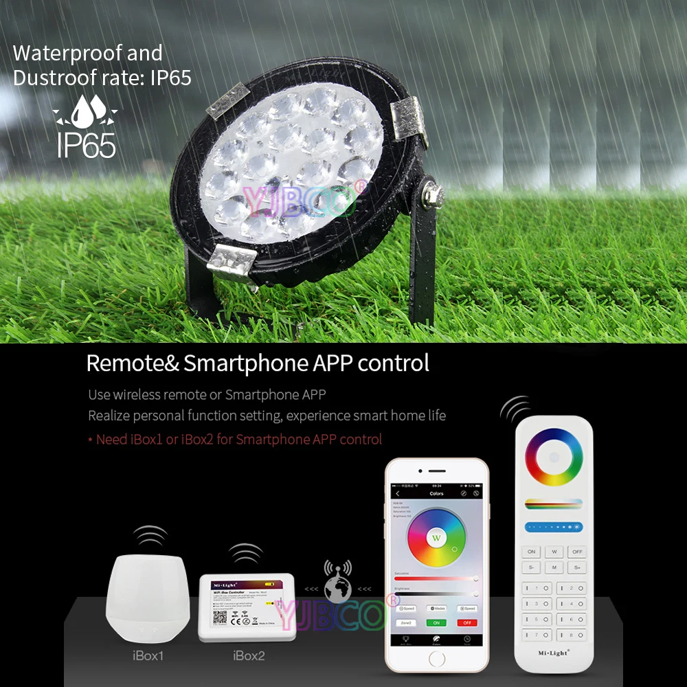 Miboxer 9W RGB+CCT LED Garden Light DC24V/AC86~265V IP65 Waterproof Outdoor LED Lighting WiFi Compatible 2.4G Wireless Remote