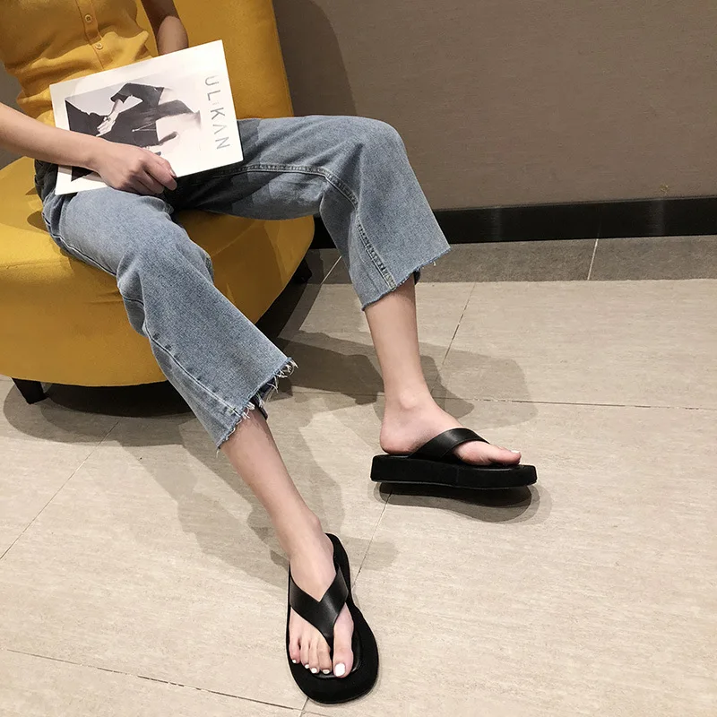 women famous designer clip toe slippers ladis platform jandal slides beach shoes black/white mixed color thick bottom flip flops