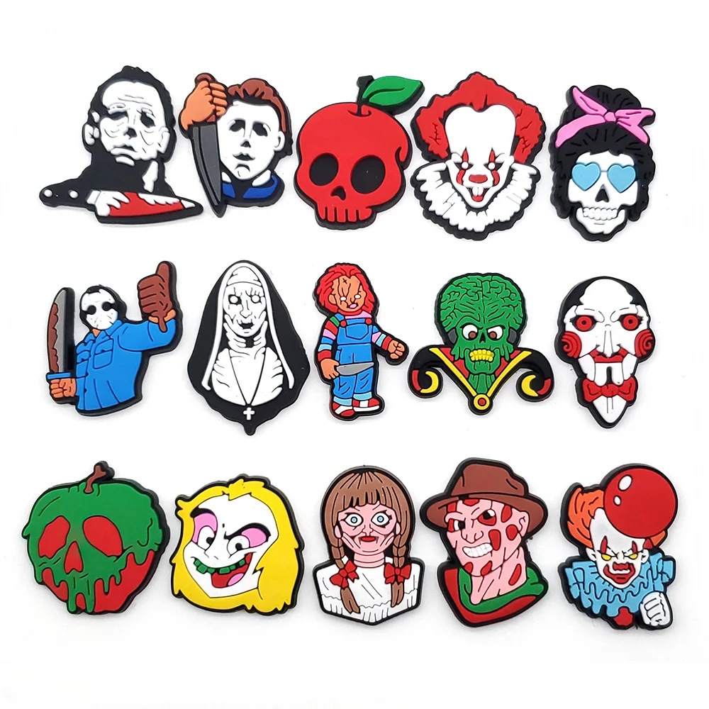 Hot 1pcs Horror Style PVC Shoe Charms Funny DIY Shoe Accessories Fit Sandals Decorations Unisex adult Halloween Gifts