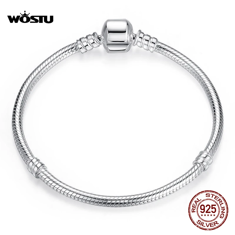 WOSTU Genuine 100% 925 Sterling Silver Original Bracelet Bangle Snake Chain For Women Wedding Hight Quality Jewelry 17-20cm