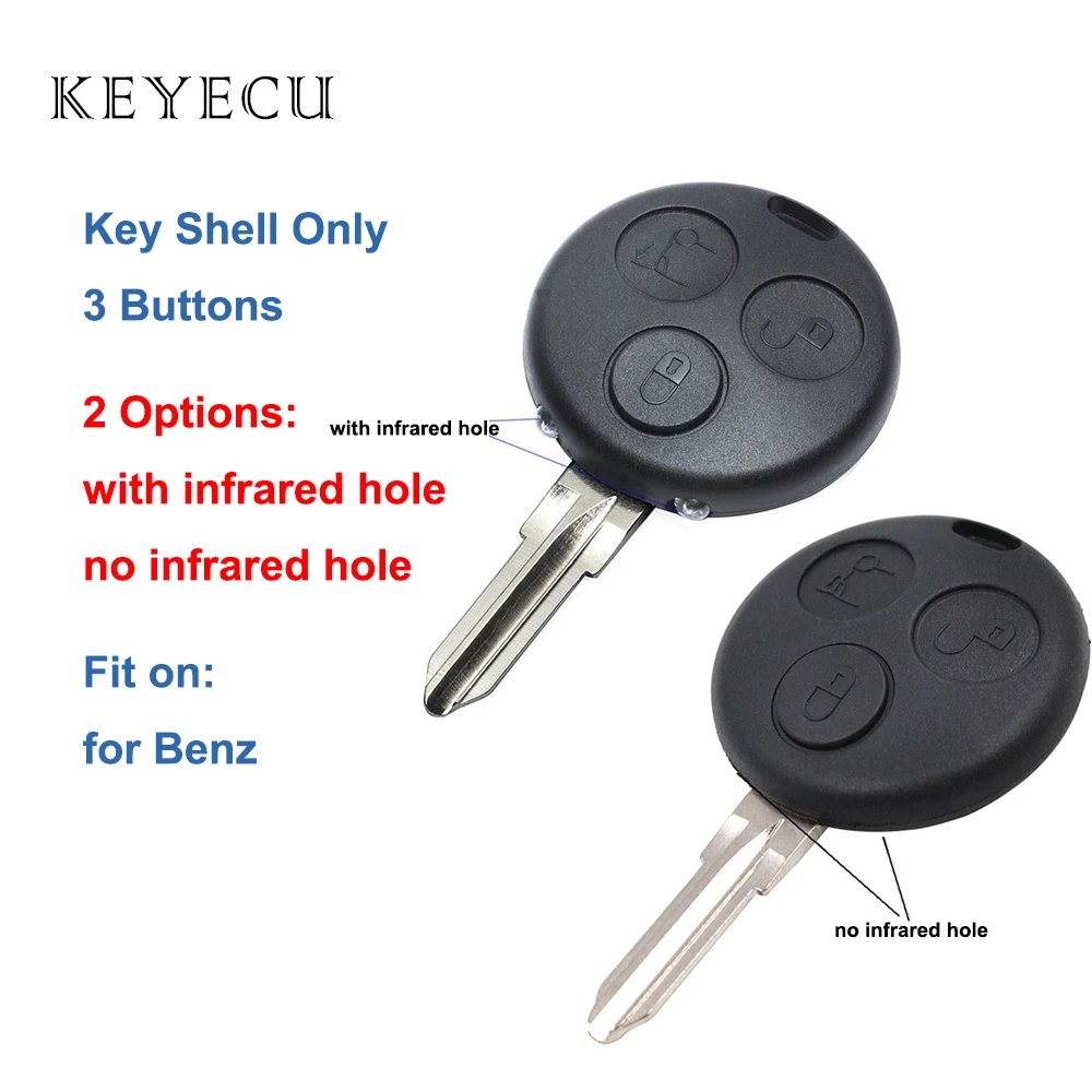 

Keyecu Replacement Remote Control Key Shell Case With 3 Buttons - FOB for Mercedes-Benz Smart Fortwo 450 Forfour 451 Roadstar