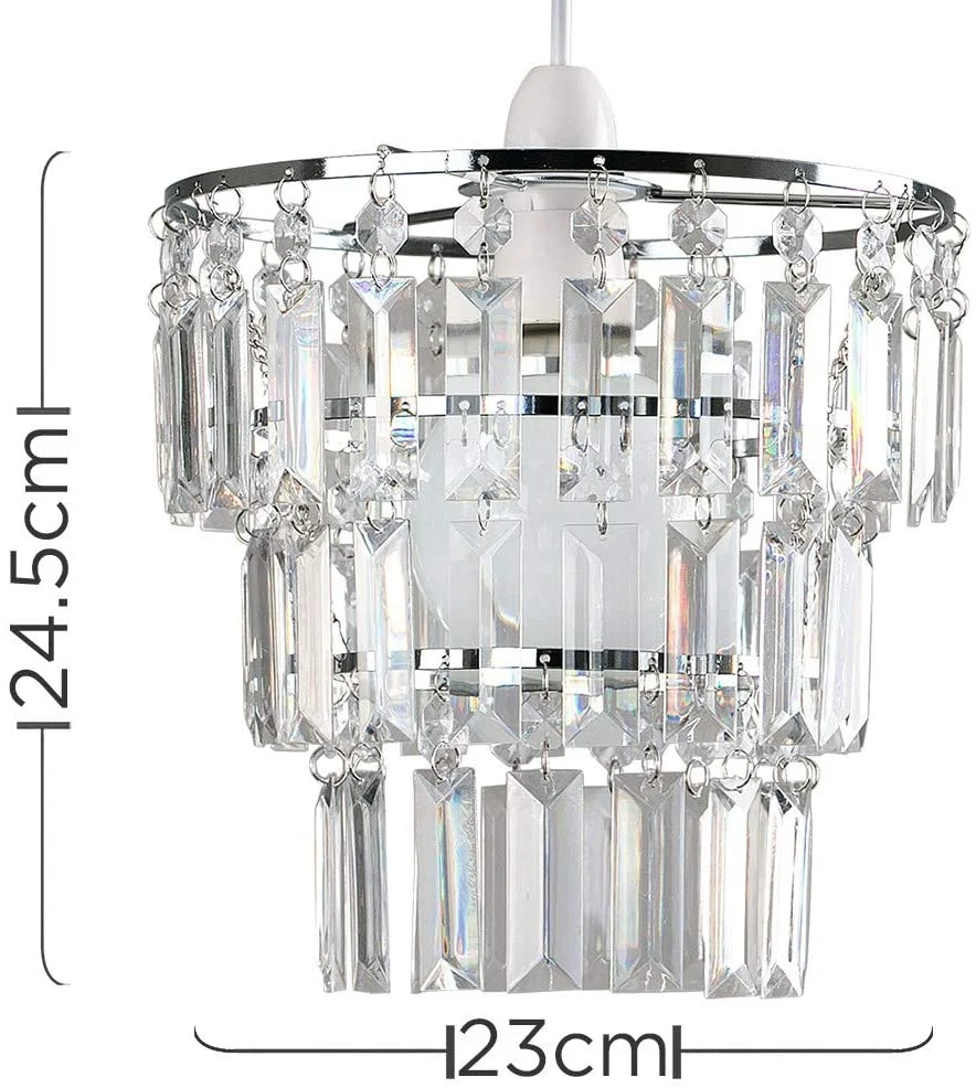 3 Tiers Clear Beaded Chandelier, Modern Chrome Chandelier Ceiling Pendant Light Shade with Acrylic Droplets (Without Cord Kit)