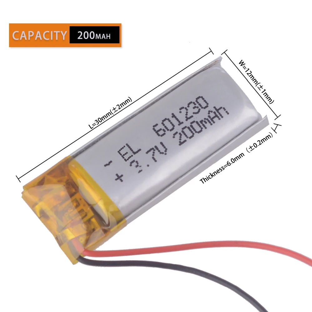 601230 3.7V 200mAh Rechargeable Lithium Polymer Battery For Bluetooth Headset  Mouse Bracelet  Wrist Watch Smart  061230