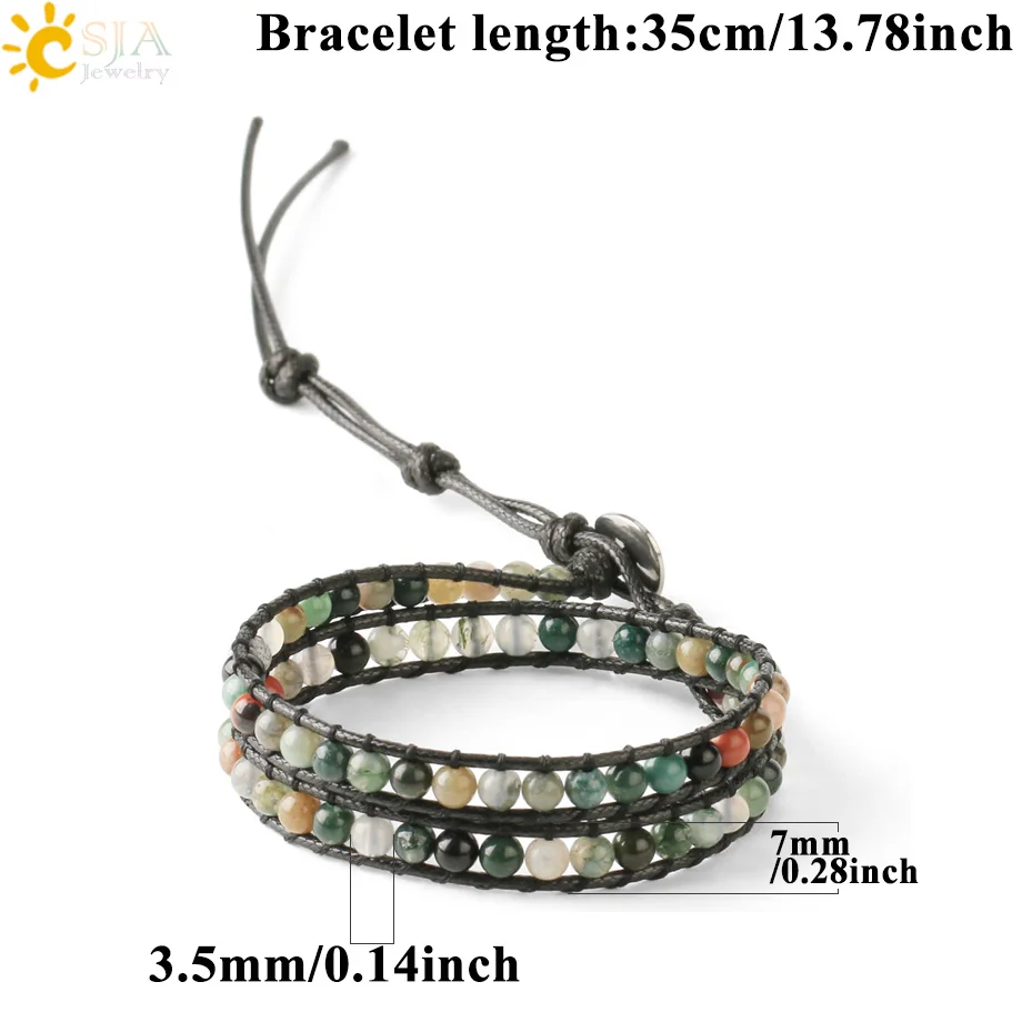 CSJA Multilayer Wrap Bracelets Natural Gem Stone Lava Onyx Beads 2 Strands Leather Bracelet Homme Boho Braided Jewelry S614