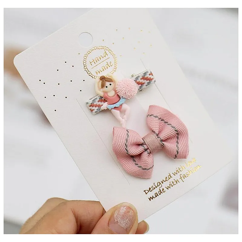 Baby Girls Hair Clips Fully Cloth Wrapped Kids Hair Stripe Dots Bows Flower Wool Ball Hairpin Barrettes Headdress