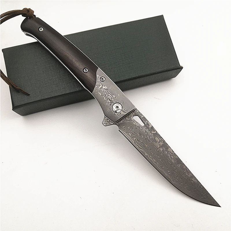 Kesiwo DM01 Wood Handle Damascus Blade Ball Bearing Utility Outdoor Camping Hunting Survival Knife Pocket EDC Folding Knife