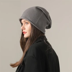 Unisex Fleece Hat Autumn and Winter Korean Wild Knitted Hat Black Woolen Hat Big Dome Loose Age-reducing Clothing Accessories