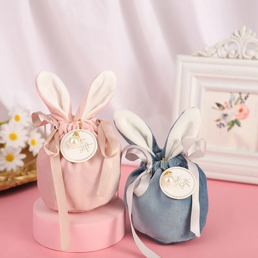 Cute Bunny Gift Packing Bags Velvet Valentine's Day Rabbit Chocolate Candy Bags Wedding Birthday Party Jewelry Small Organizer