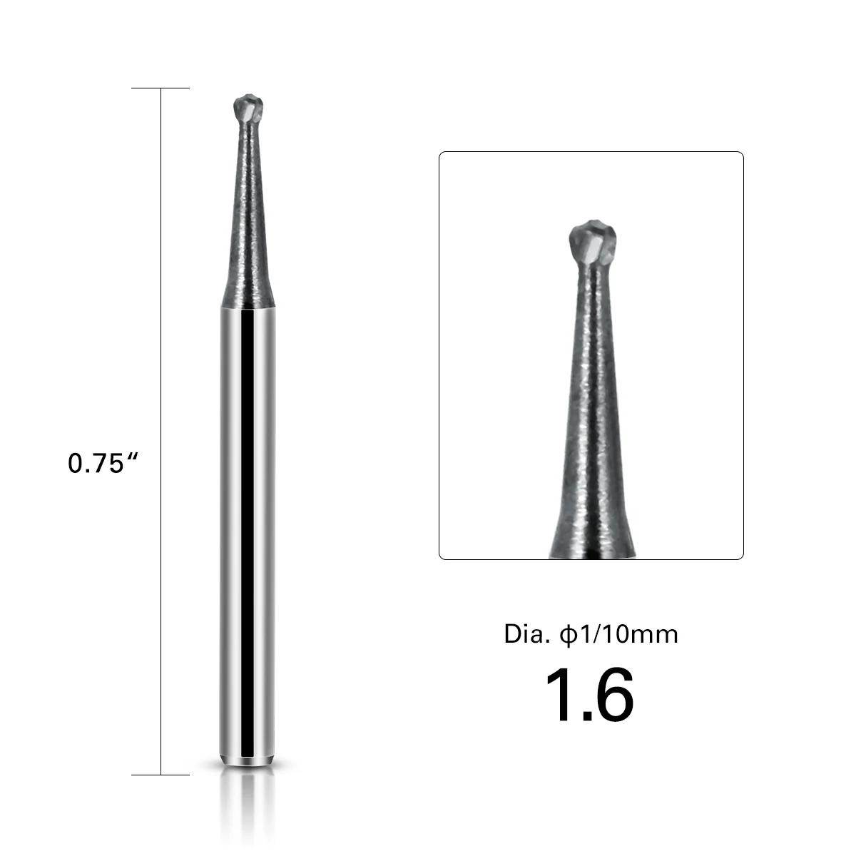 AZDENT Dental-Wolframkarbid-Bohrer, runde Bohrer für Hochgeschwindigkeits-Handstück, FG 1/2/3/4/5 0,8 mm–1,6 mm, Zahnarztwerkzeuge, 10 Stück/Packung – Detail 6