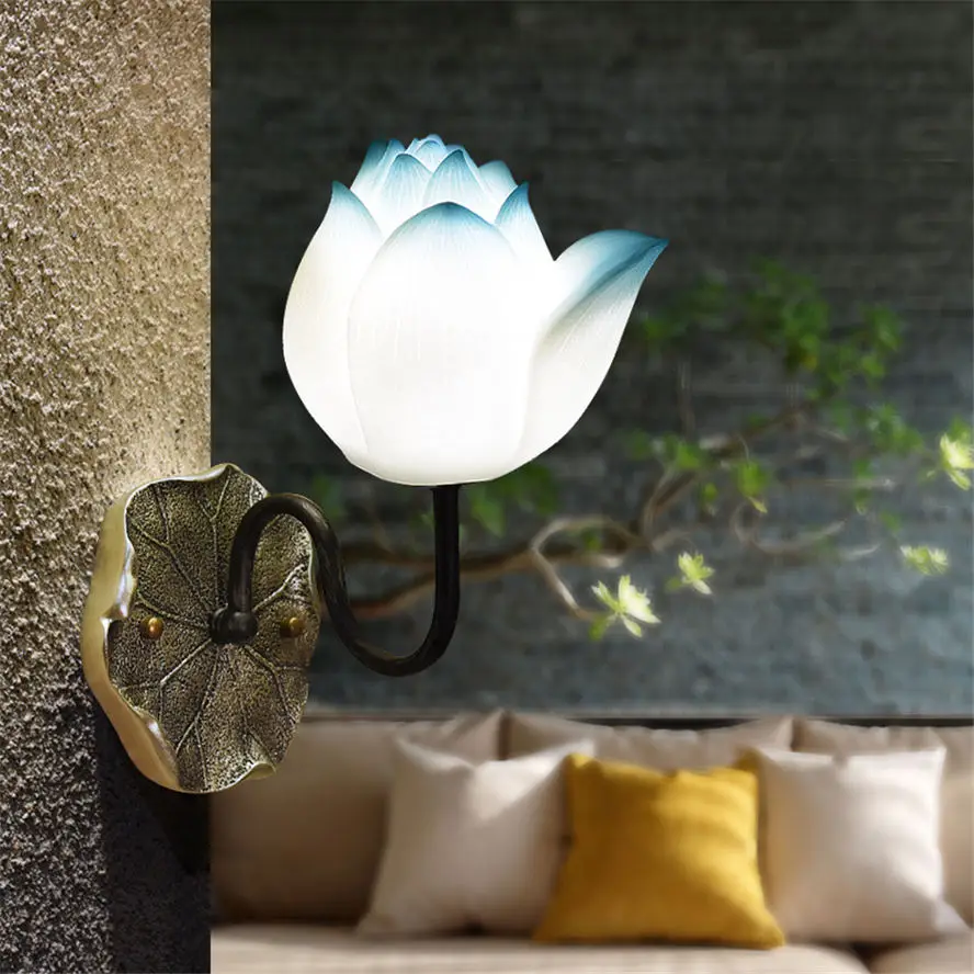 chinese Stone powder resin flower wall lamp for corridor bedroom hallway classical art deco wall sconces light indoor fixtures