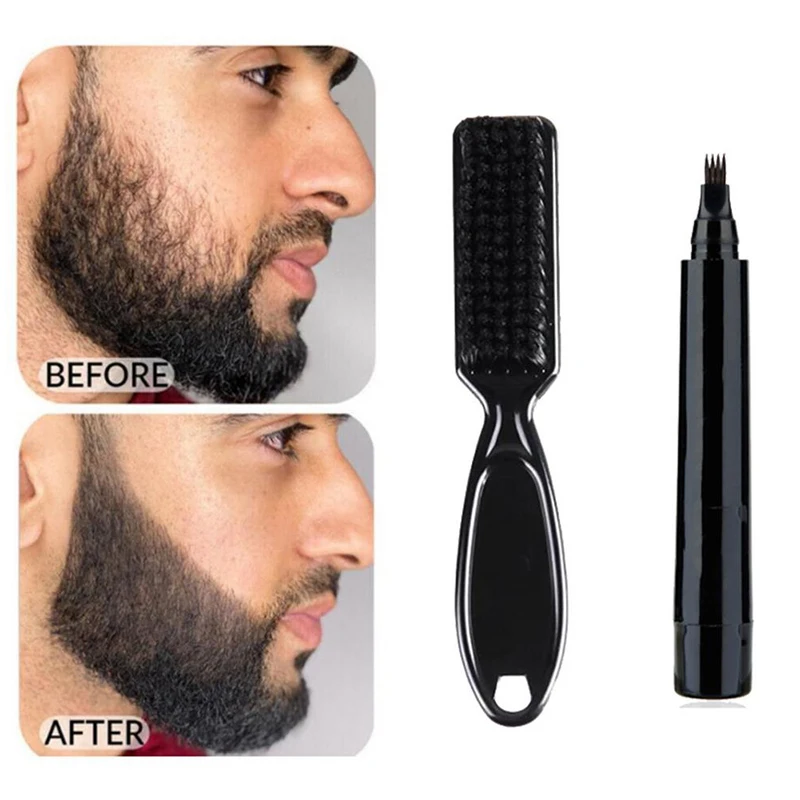 Pluma de barba para hombres, lápiz de relleno y cepillo potenciador de barba, resistente al agua, herramienta de modelado para colorear bigote,