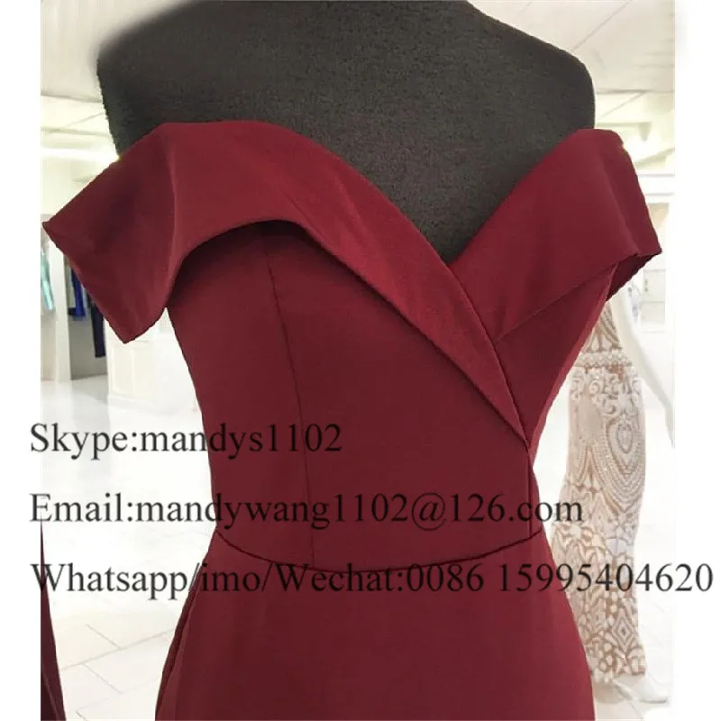 Side Slit Mermaid Bridesmaid Dresses Long Elegant Backless Wedding Party Dress 2022 Off Shoulder Burgundy Maid of Honor Gowns