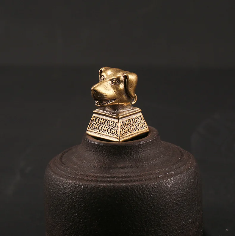 Handmade Brass craft chinese Zodiac animals head seal craft DIY ornament Miniature Fitting Keychain Pendant Accessories a0344