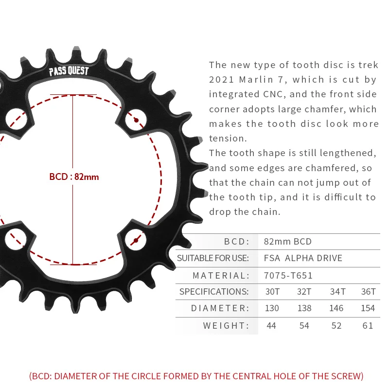 PASSQUEST 82mm bcd Fsa Alpha Drive Marlin 7 Mtb Narrow Wide Chainring 30t 32t 34t 36t Bike Bicycle Chainwheel  chain ring