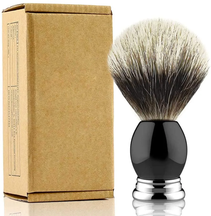 Luxe 100% Silvertip Pure Dassen Haar Scheerborstel 22Mm, Zwart Hars & Legering Design Handvat Voor Heren Nat Scheren Handgemaakt Cadeau