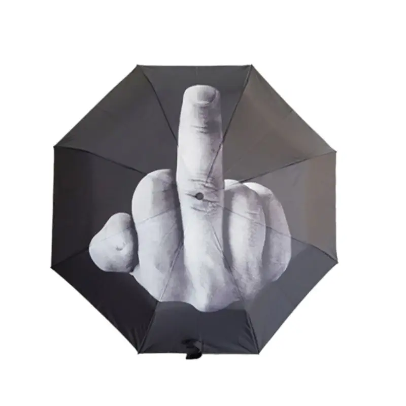 Black Umbrella Personality Middle Finger Pattern Men Rain Umbrella For Mens Windproof Folding Umbrellas For Sunny & Rainy Day