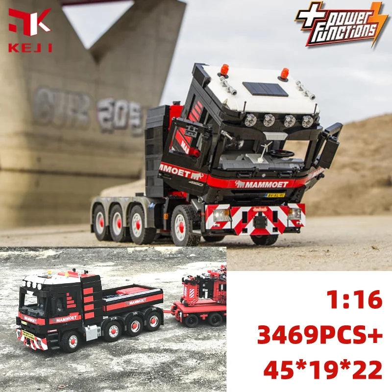 KEJI MOC-6075 MOC-3619 Truck Actros 4160 MP3 MCO121 Semi Trailer RC Tractor Model Building Block Bricks Kit Kids Toys Gift