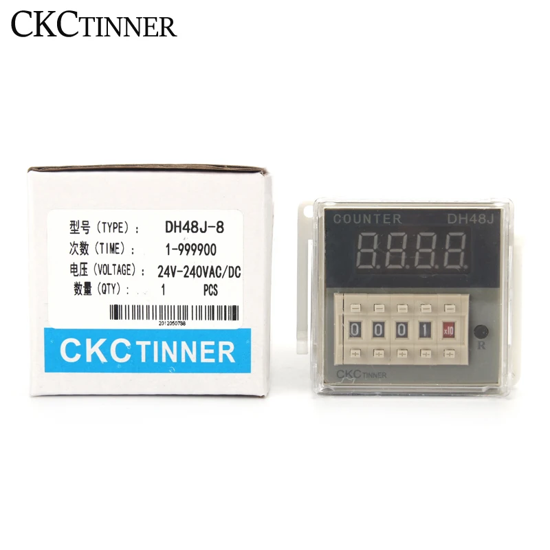 DH48J-8 Electronic preset digital counters acyclic display counters 1-999900 relay 8PIN with base DC12V/24V/36V AC110V/220V/380V