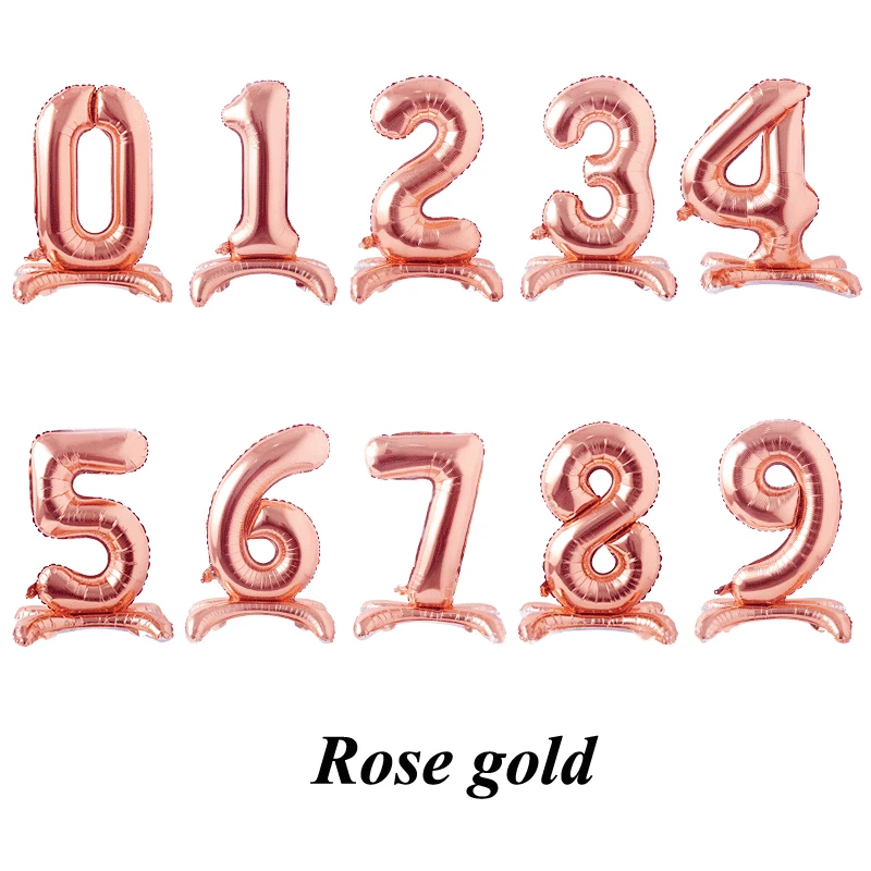 1PC 32inch Rose gold silver standing Foil Number Balloons New Figures Inflatable Balls Baby Shower Birthday Wedding Decoration