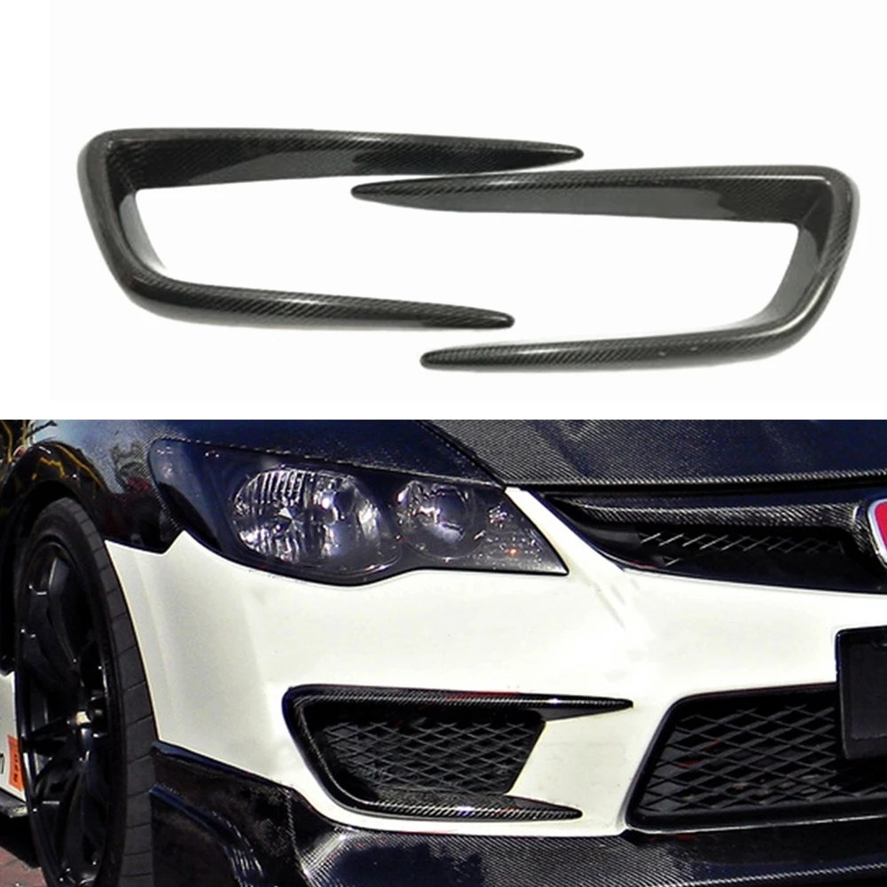 For Honda Civic FD2 Carbon Fiber Front Bumper Side Air Outlet Vent Trim Fog Light Lamp Cover Hood Intake Frame Spoiler Canard