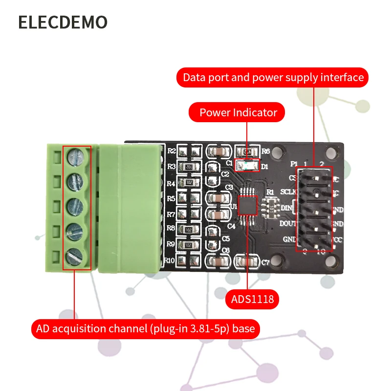 Imagem -03 - Módulo de Conversão Analógico-digital Ads1118 16-bit Adc de Canais com Referência Interna e Sensor de Temperatura Spi