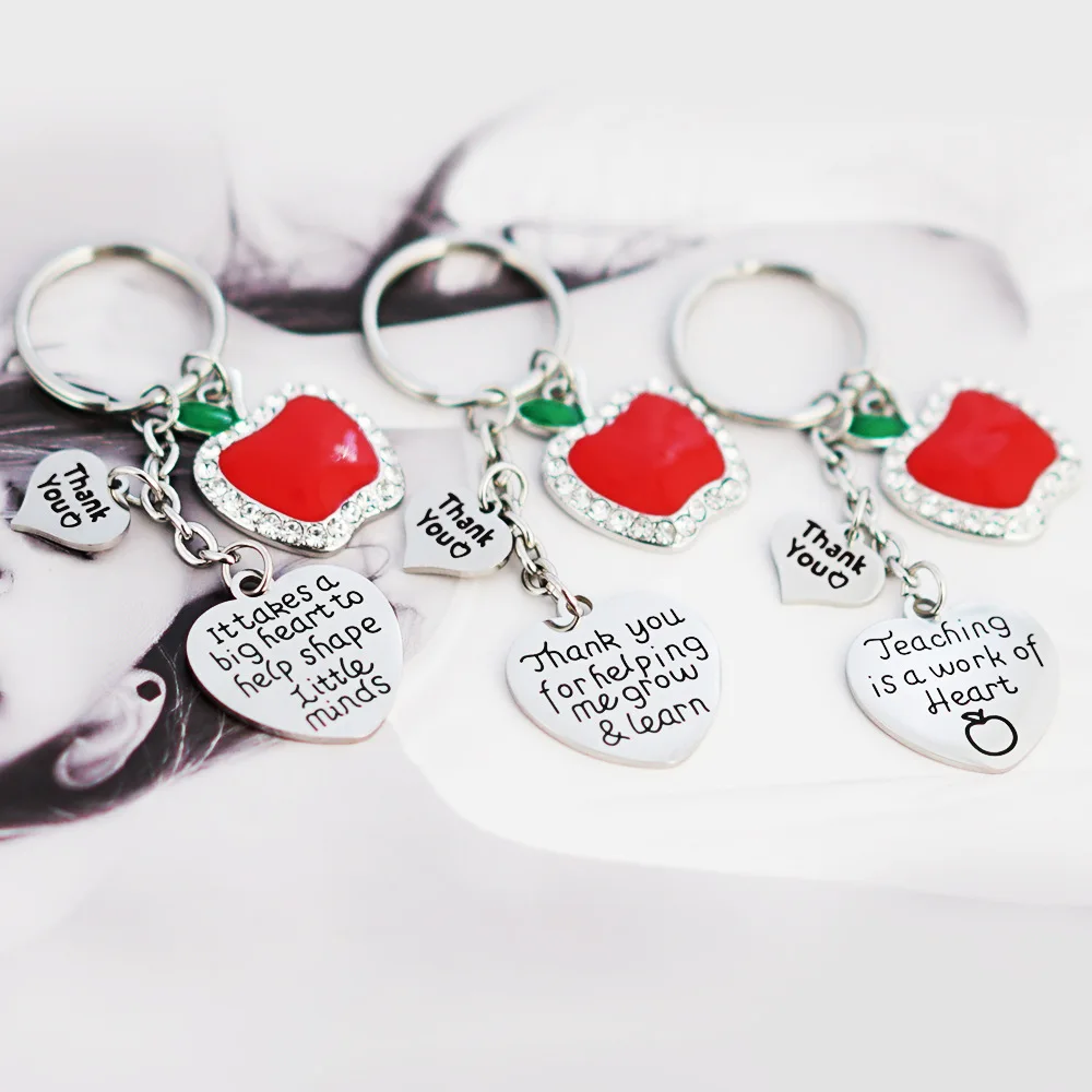 Teacher Day Gift Keychain Crystal Apple Pendant Teacher Appreciation Jewelry Retirement Gift for Instructor Professor Mentors