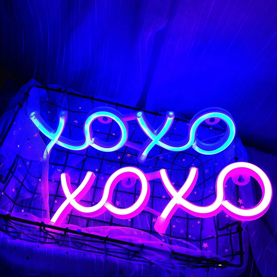 XOXO Sign Neon Light Greeting Welcome Logo Modeling Lamp LED Decor Wall Room Home Club Party Holiday USB / Battery Powered