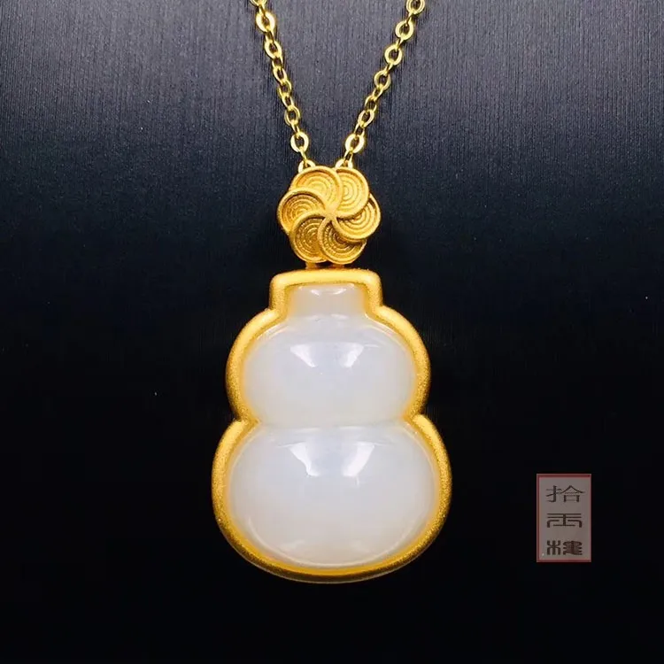 

Natural top brand gourd jade pendant jade necklace with gold 925 sterling silver necklace women jadeite jade jewelry