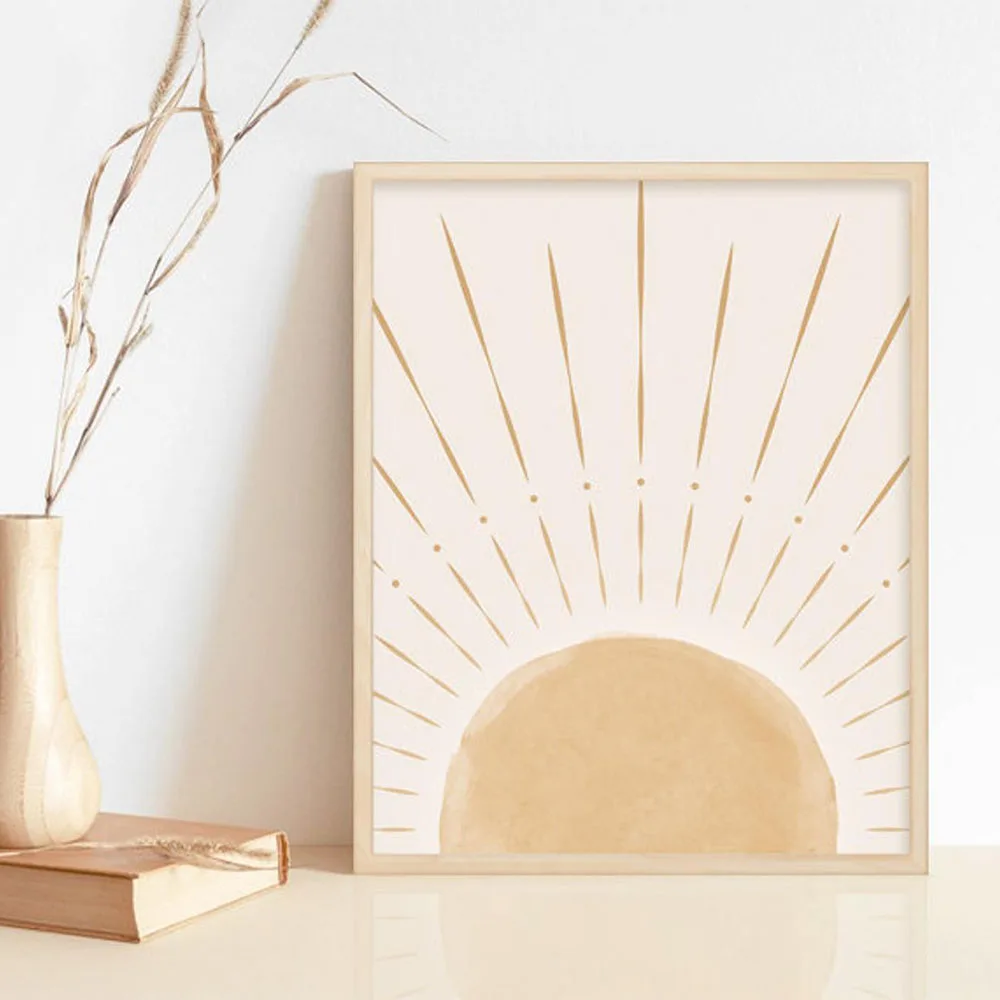 Abstrakte steigende Sonne, Boho-Szene, bedruckbare Leinwanddrucke, Gemälde, Wandkunst, Bilder, Poster für Wohnzimmer, Heimdekoration, ohne Rahmen